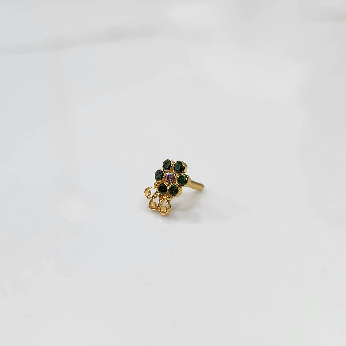 Lab grown diamond nose pin small floral design on white background