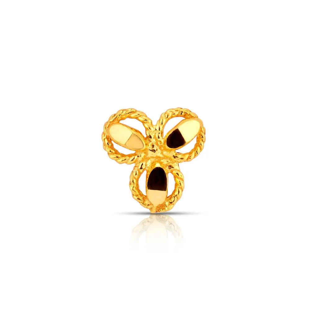 Stylish three petal gold nose pin design crafted in 18k yellow gold featuring glossy petal detailing for women