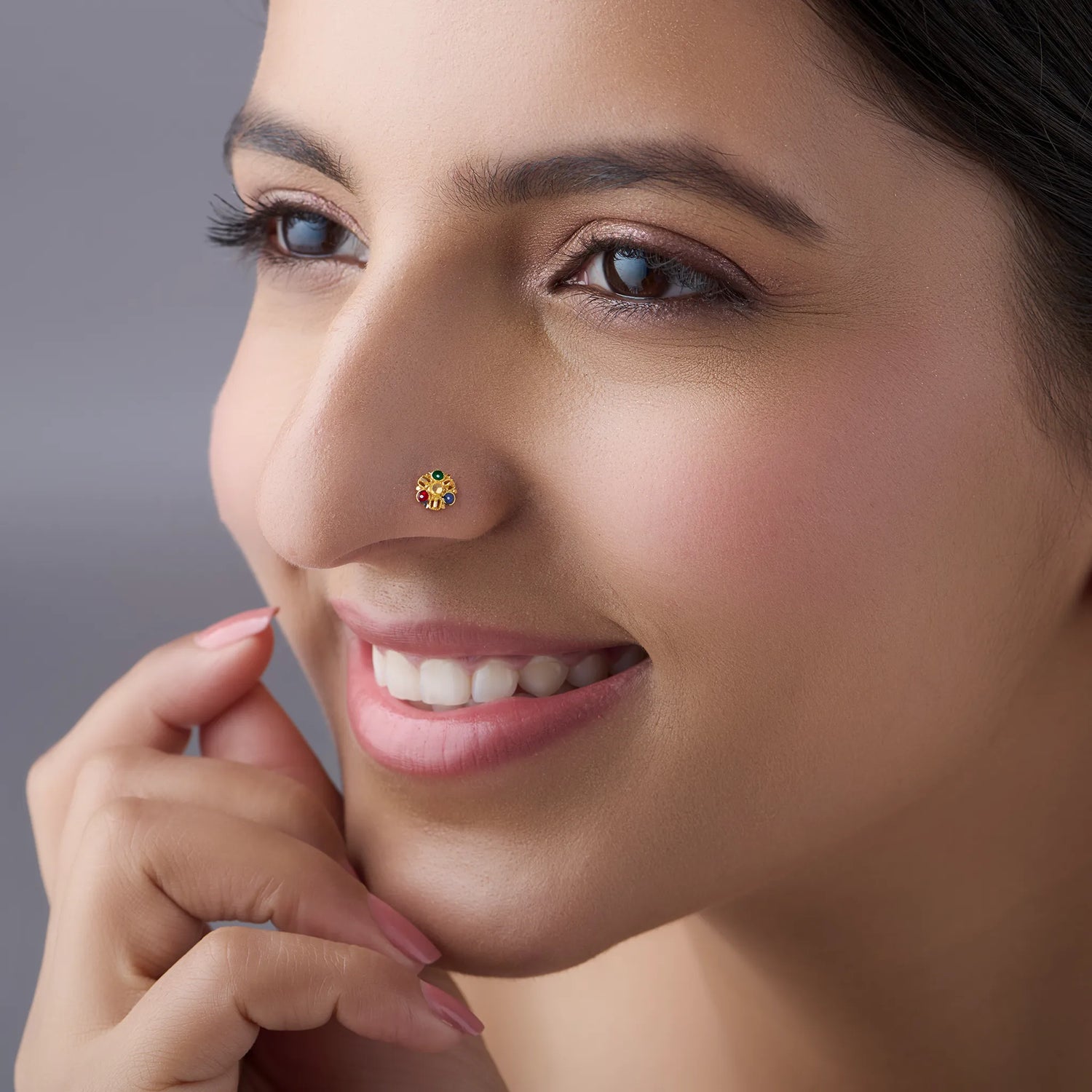 Trinity Gem Gold Nose Pin – Simple 18K Nose Pin Gold Design for Women