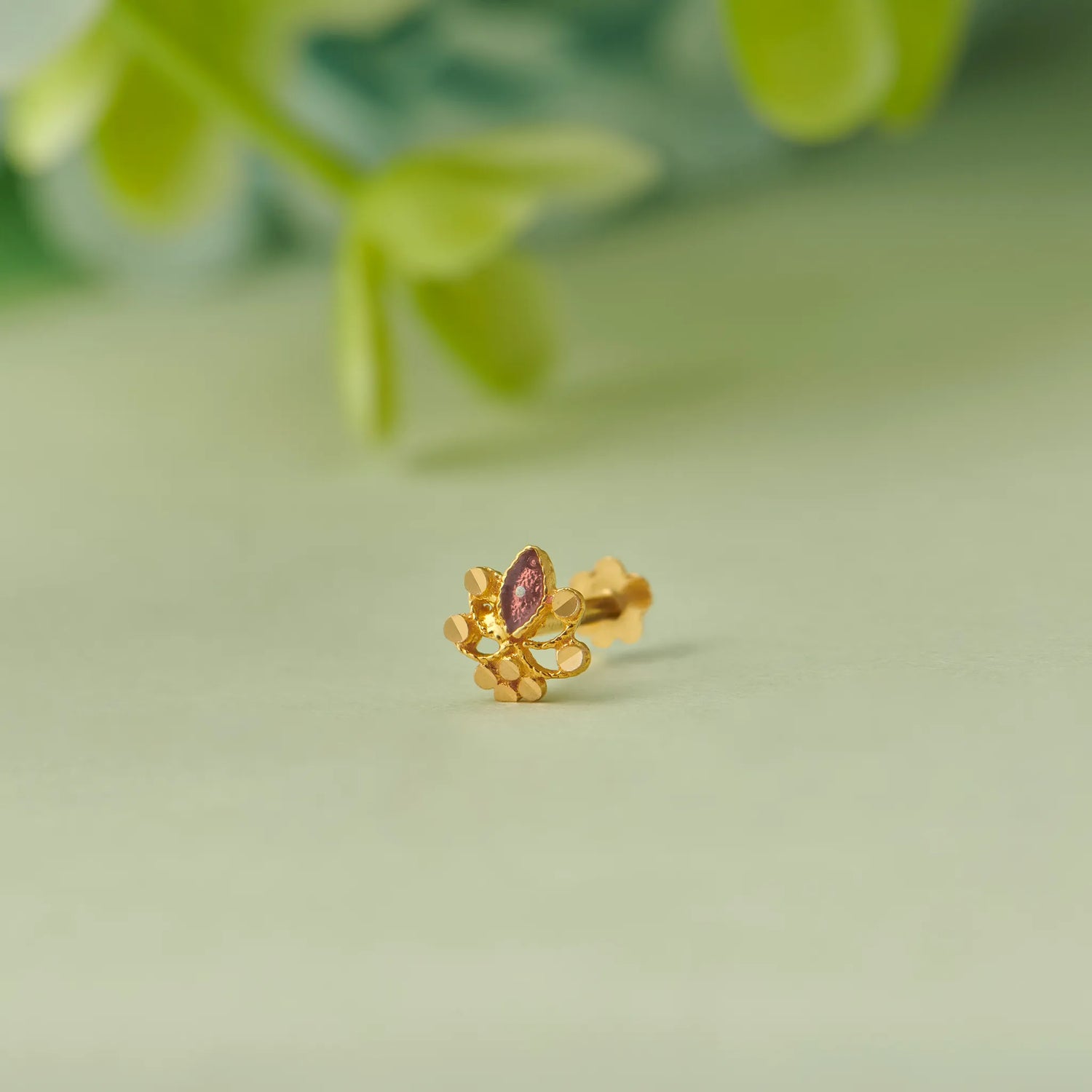 Garnet Corona Gold Nose Pin – Simple 18K Nose Pin Gold Design for Women
