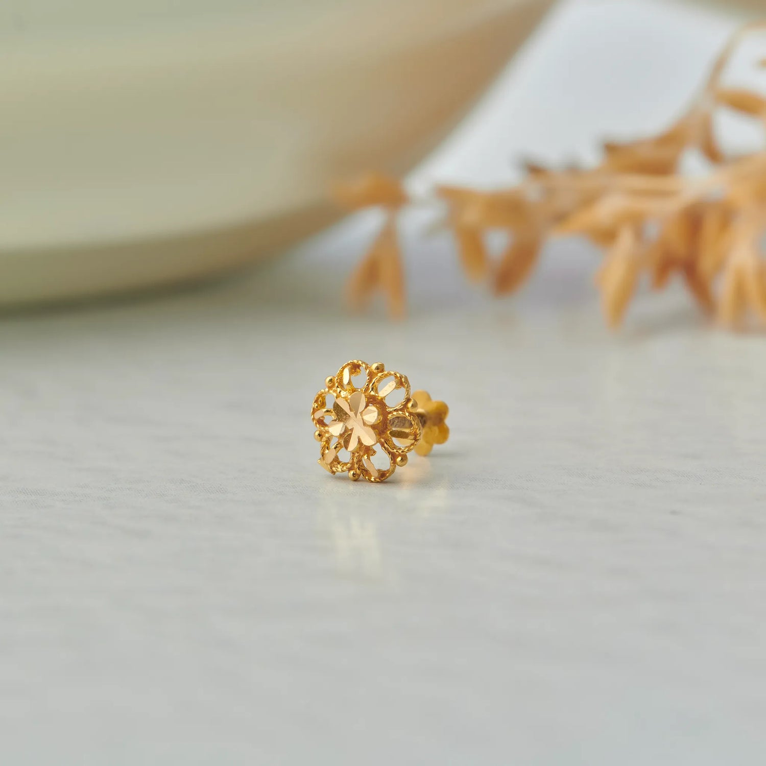 Solis Bloom Gold Nose Pin – Simple 18K Nose Pin Gold Design for Women