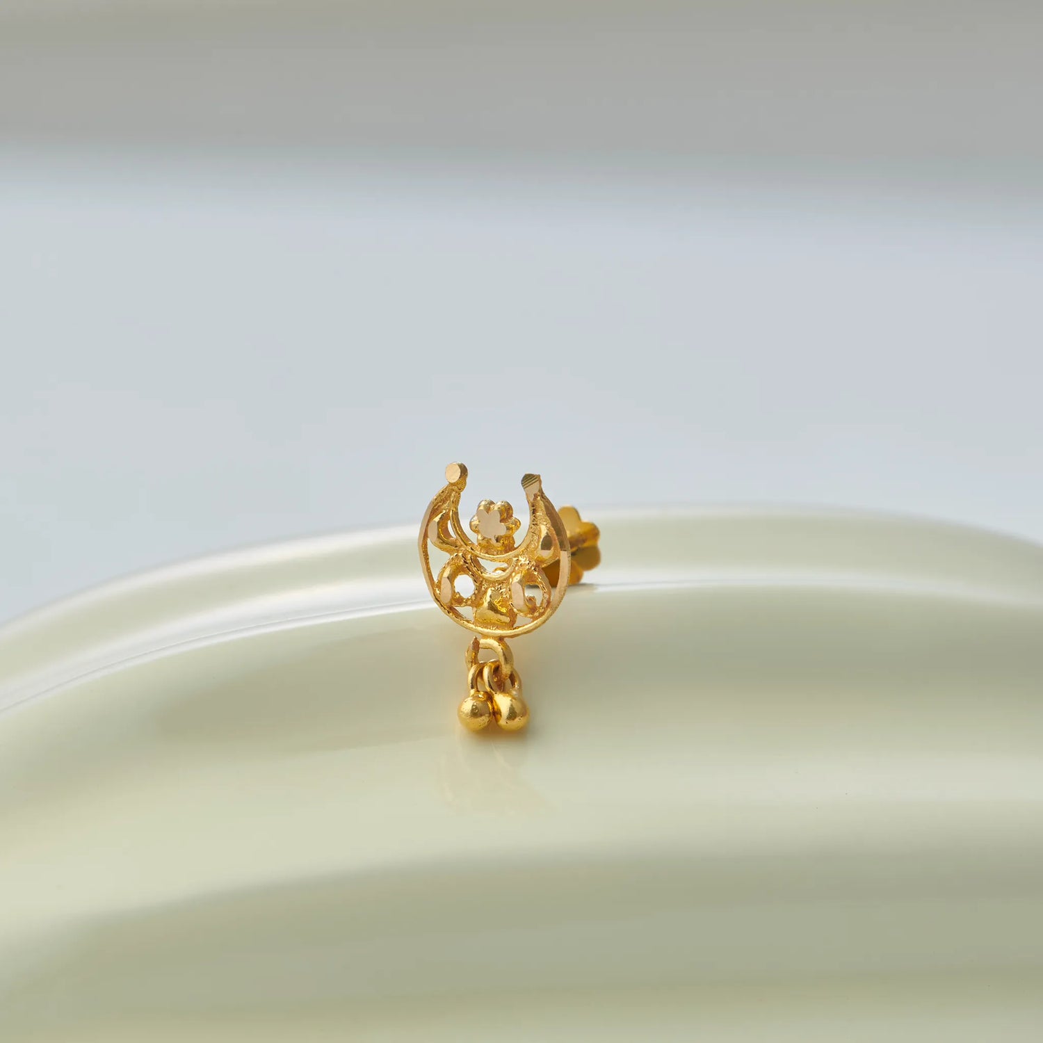 Celestial Embrace 18K Handmade Women's Gold Nose Pin Design