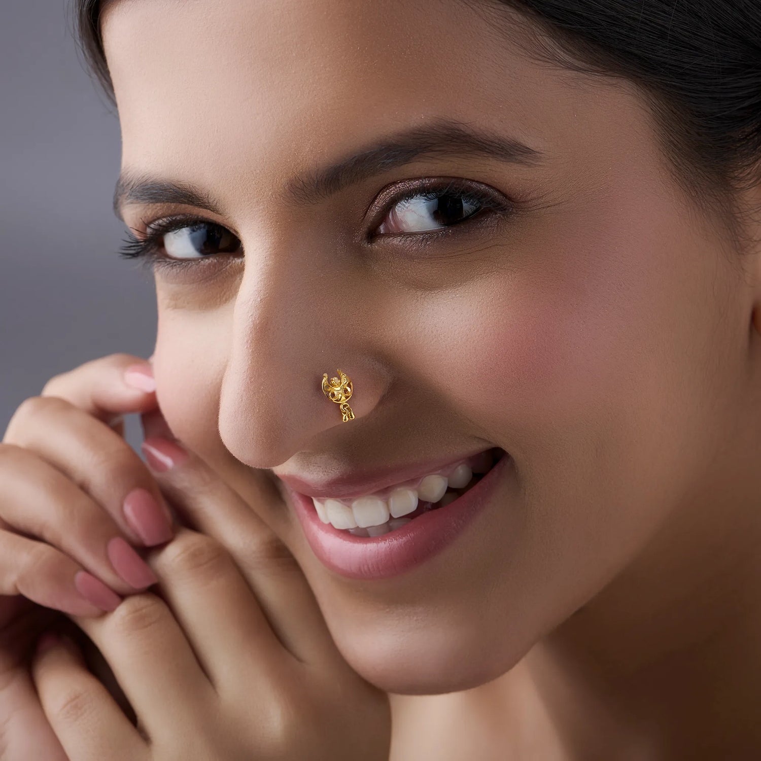 Celestial Embrace 18K Handmade Women's Gold Nose Pin Design