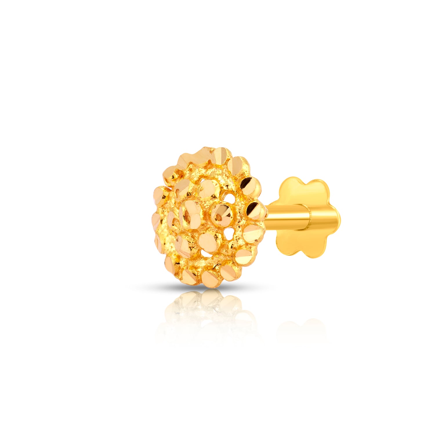 Auric Corona gold nose pin in 18K with radiant circular design inspired by golden sunrise