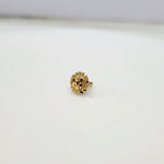 Auric Corona gold nose pin 18K angled view with radiant circular sunrise-inspired design on plain background