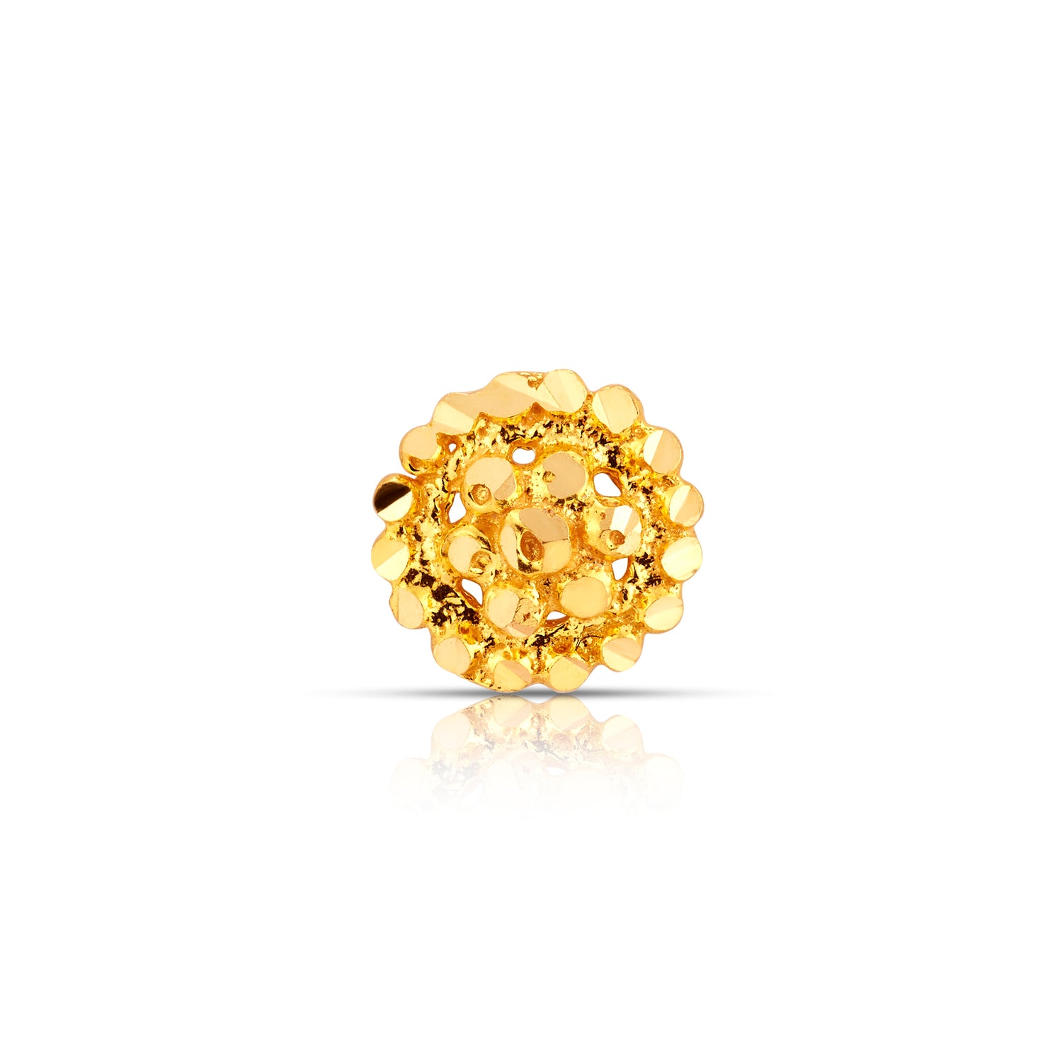 Auric Corona gold nose pin 18K front view with radiant circular sunrise-inspired design