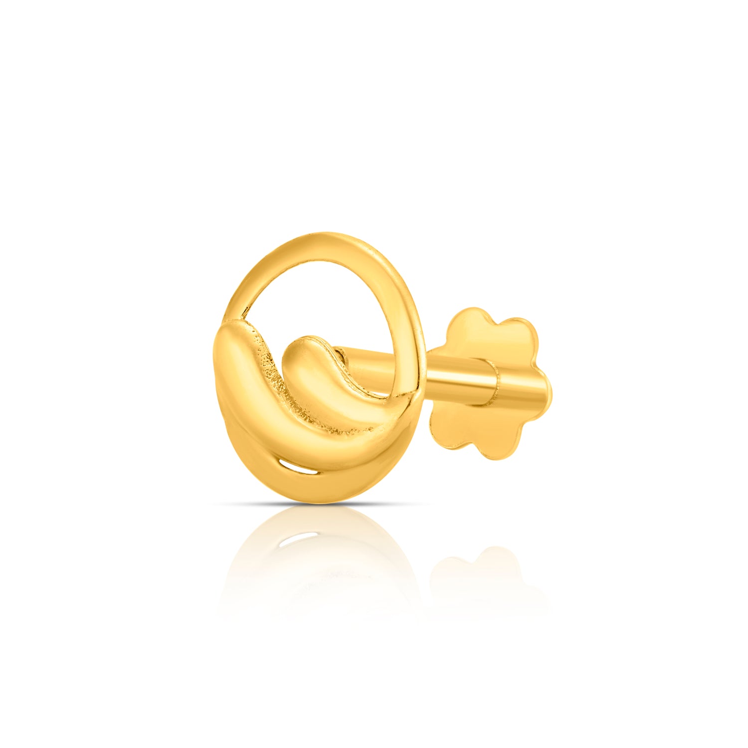 Encircled Waves gold nose pin crafted in 18K gold, featuring a wave-inspired circular design symbolizing calmness and continuity
