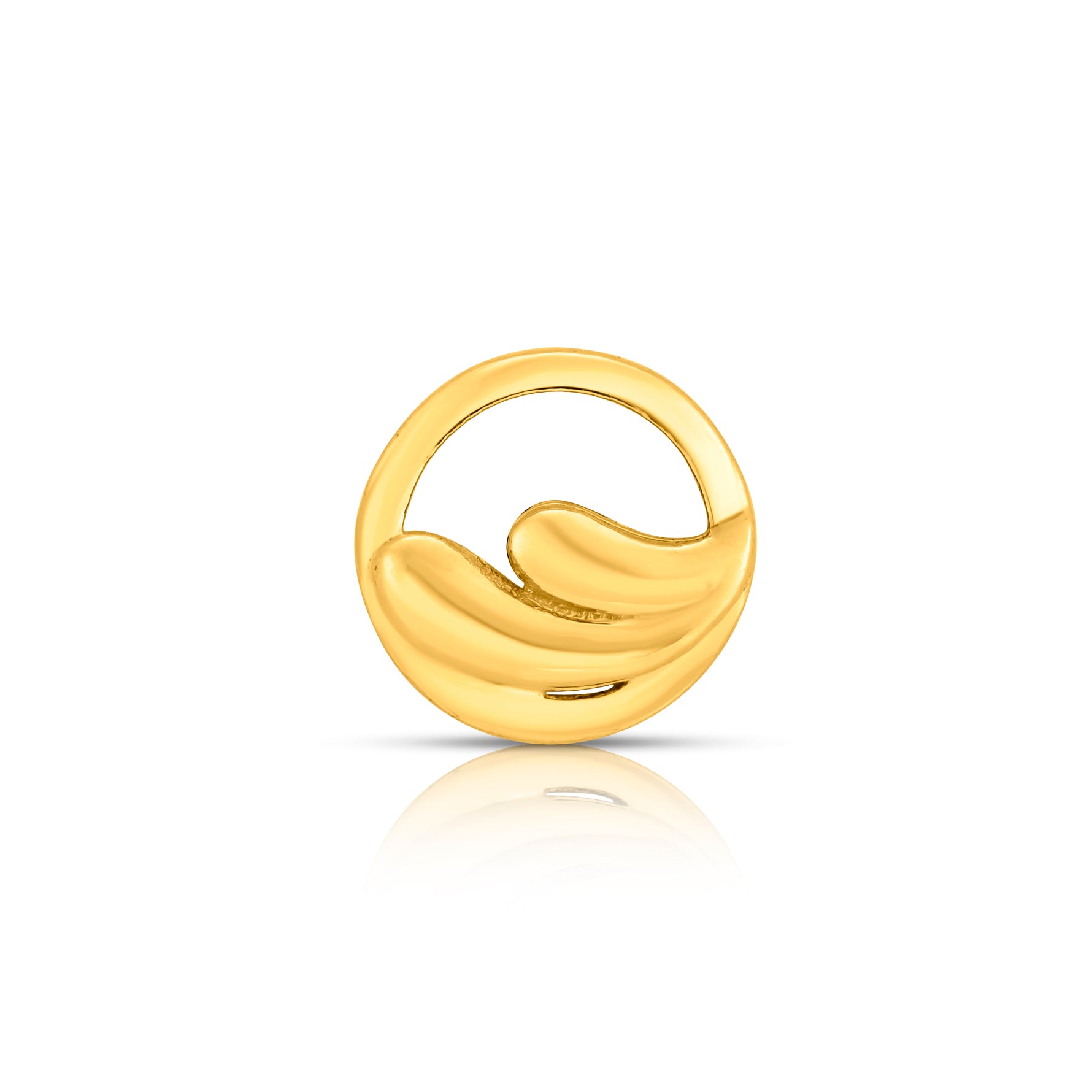Encircled Waves gold nose pin in 18K gold featuring artistic wave-inspired circular design symbolizing elegance, calmness, and renewal