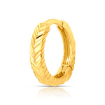 Enigma Weave gold nose pin in 18K gold with intricate woven texture design, perfect for long face shapes