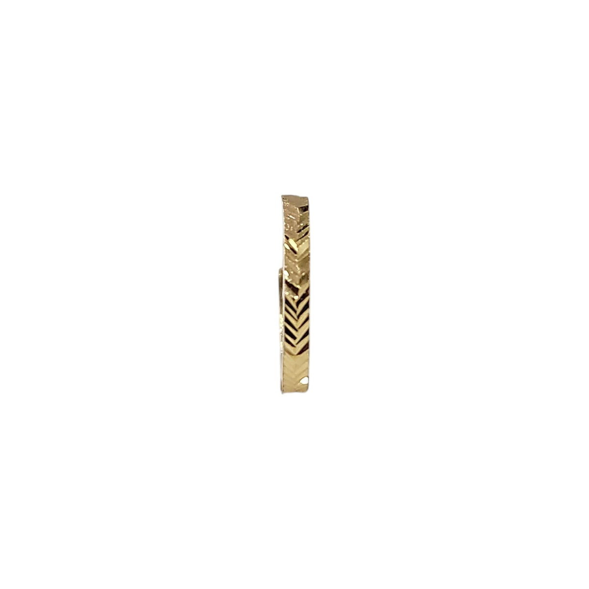 Enigma Weave gold nose pin profile view with elegant engraved weave design in 18K gold