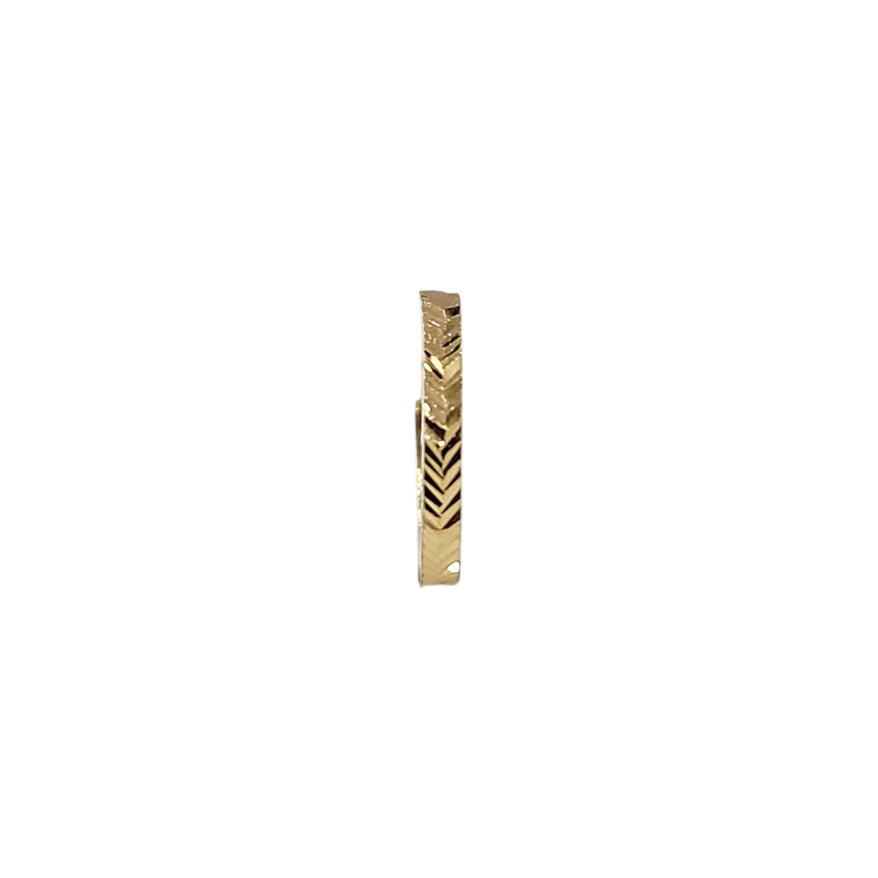 Enigma Weave gold nose pin profile view with elegant engraved weave design in 18K gold