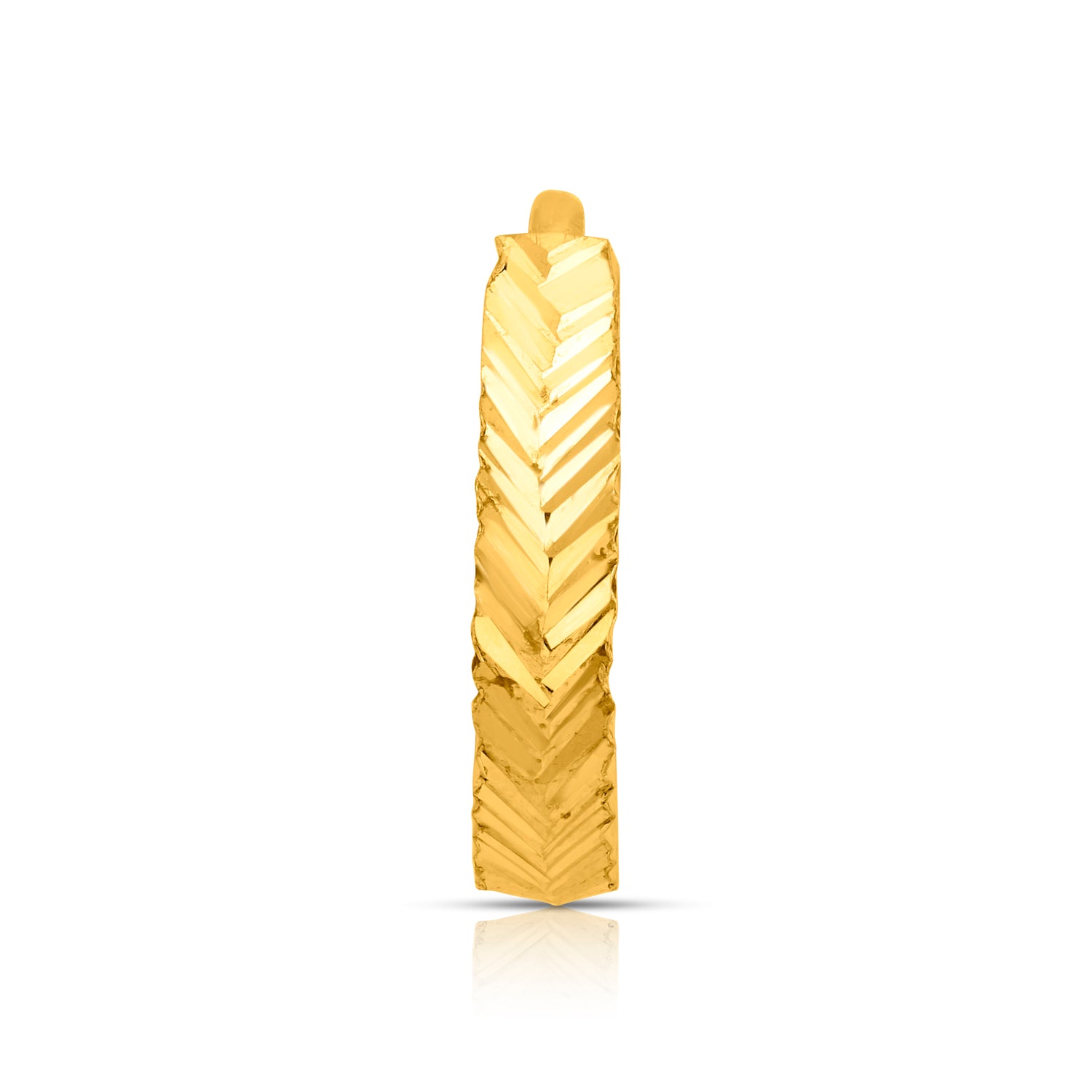 Enigma Weave gold nose pin in 18K gold shown from side view with detailed woven pattern design