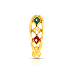Festive Mosaic Gold Nose Pin by Yuvora in 18K gold with vibrant red and green stone design, traditional jewellery for all face shapes