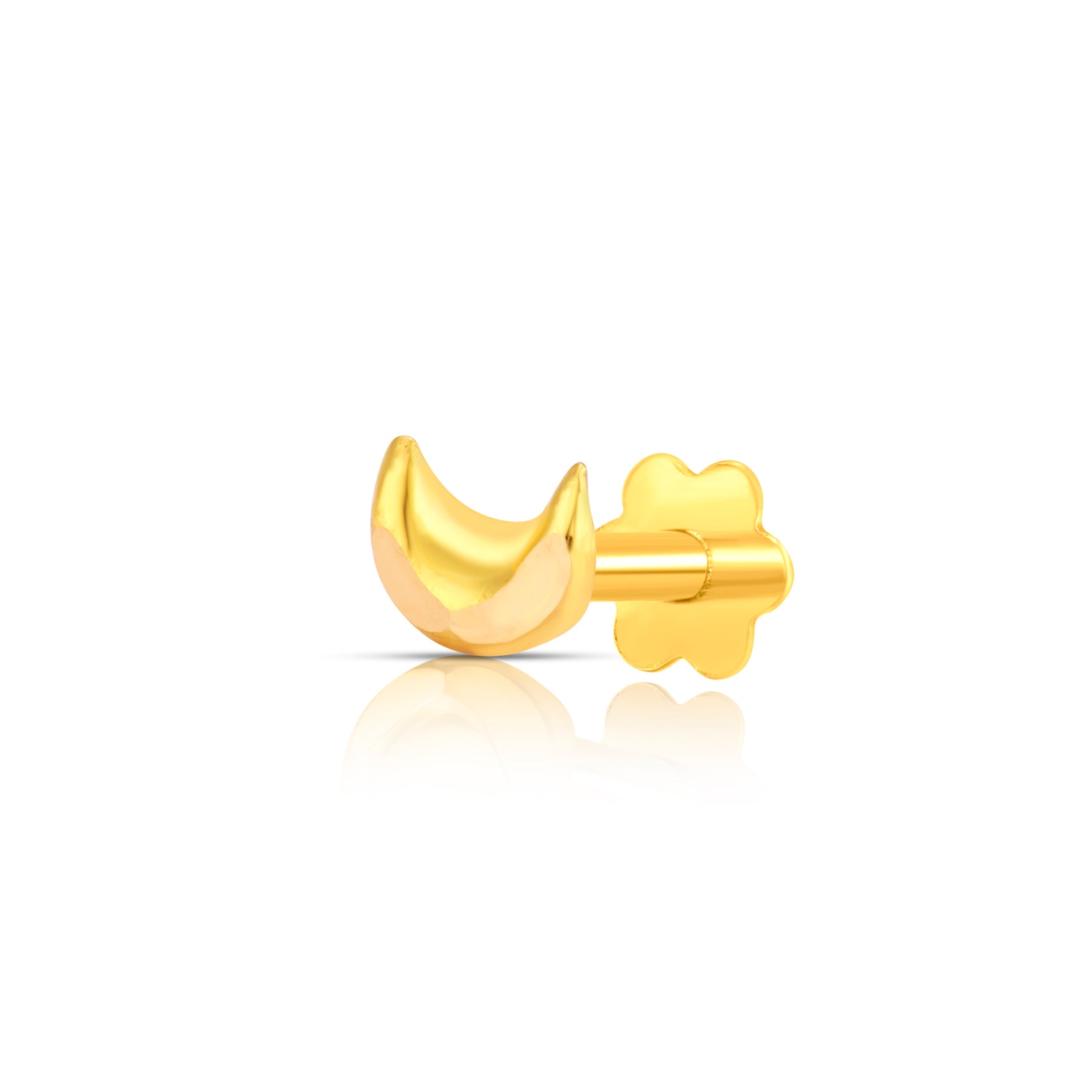 Golden Crescent 18K gold nose pin with crescent moon design, elegant jewelry for daily wear