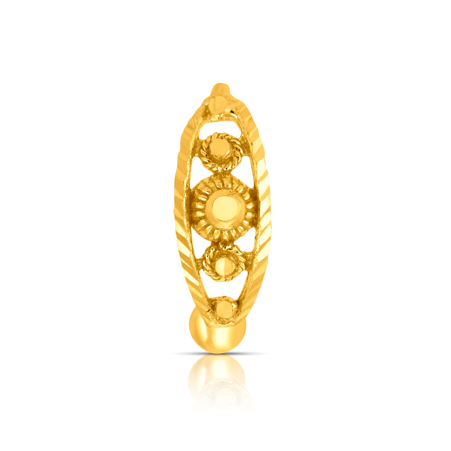 Golden Mosaic Gold Nose Ring by Yuvora in 18K gold with traditional sun motif and filigree detailing, vintage-inspired jewellery for round-shaped face