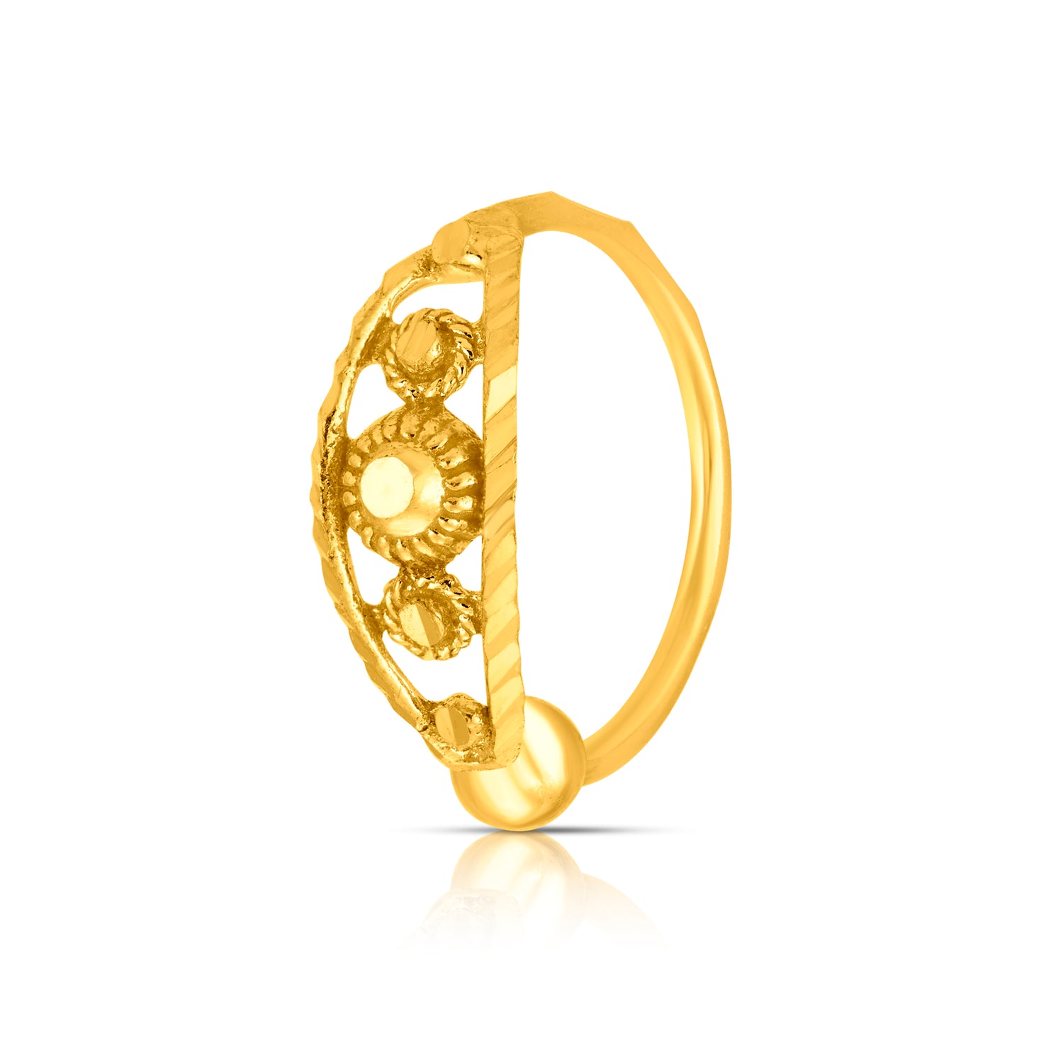 Golden Mosaic Gold Nose Ring by Yuvora in 18K gold with sun motif and traditional filigree design, elegant jewellery for round-shaped face