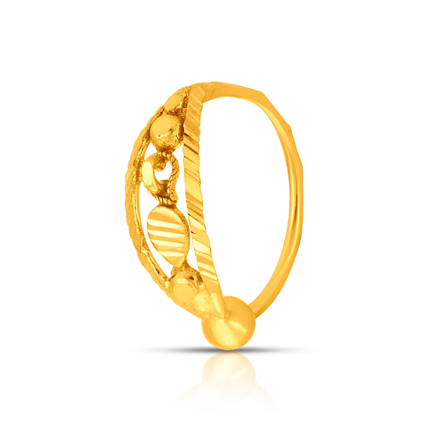 Golden Orbit Gold Nose Ring by Yuvora in 18K gold with cosmic-inspired design and elegant geometric detailing