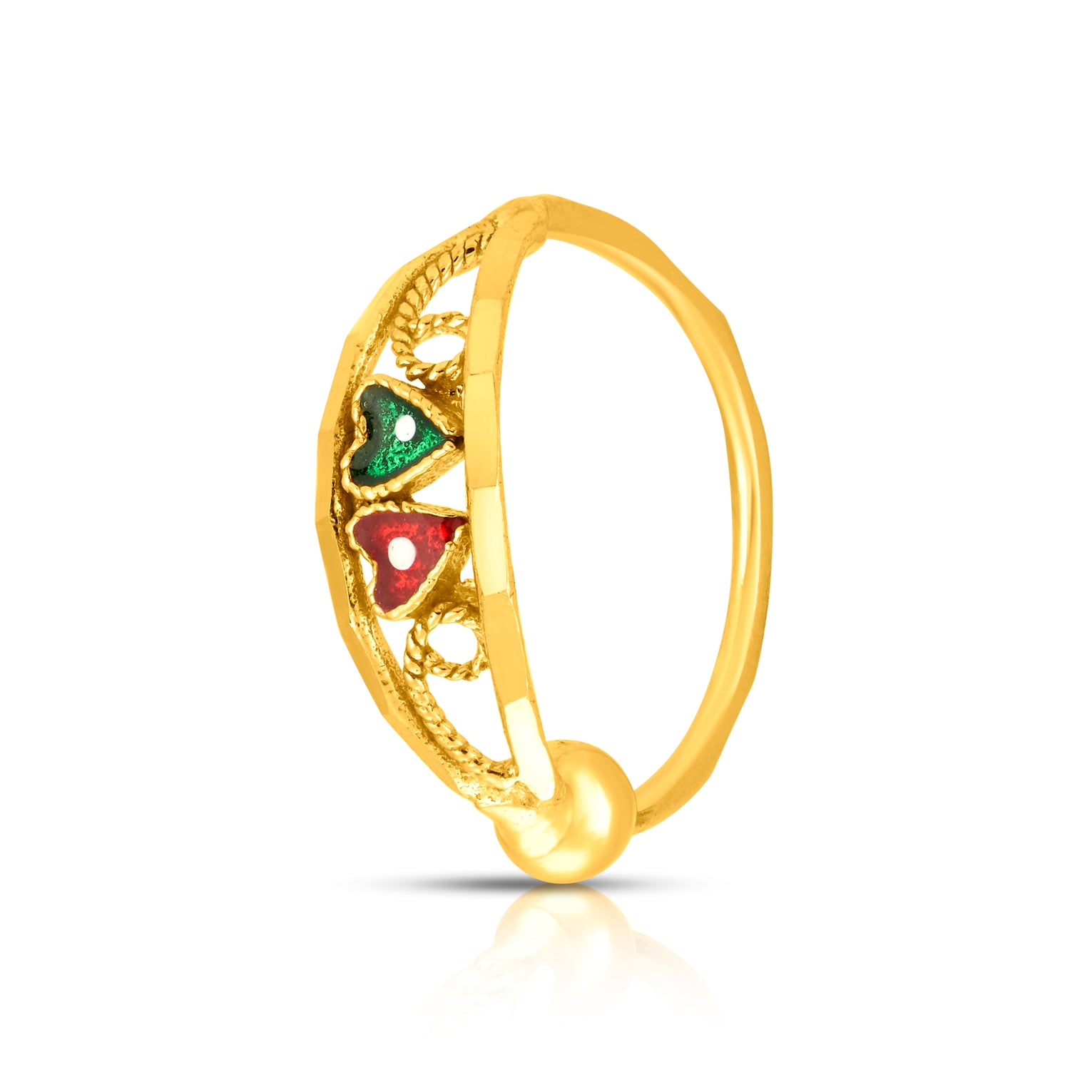 Heart Duet Gold Nose Ring by Yuvora 18K gold designer nose ring with dual heart design, perfect for diamond-shaped face