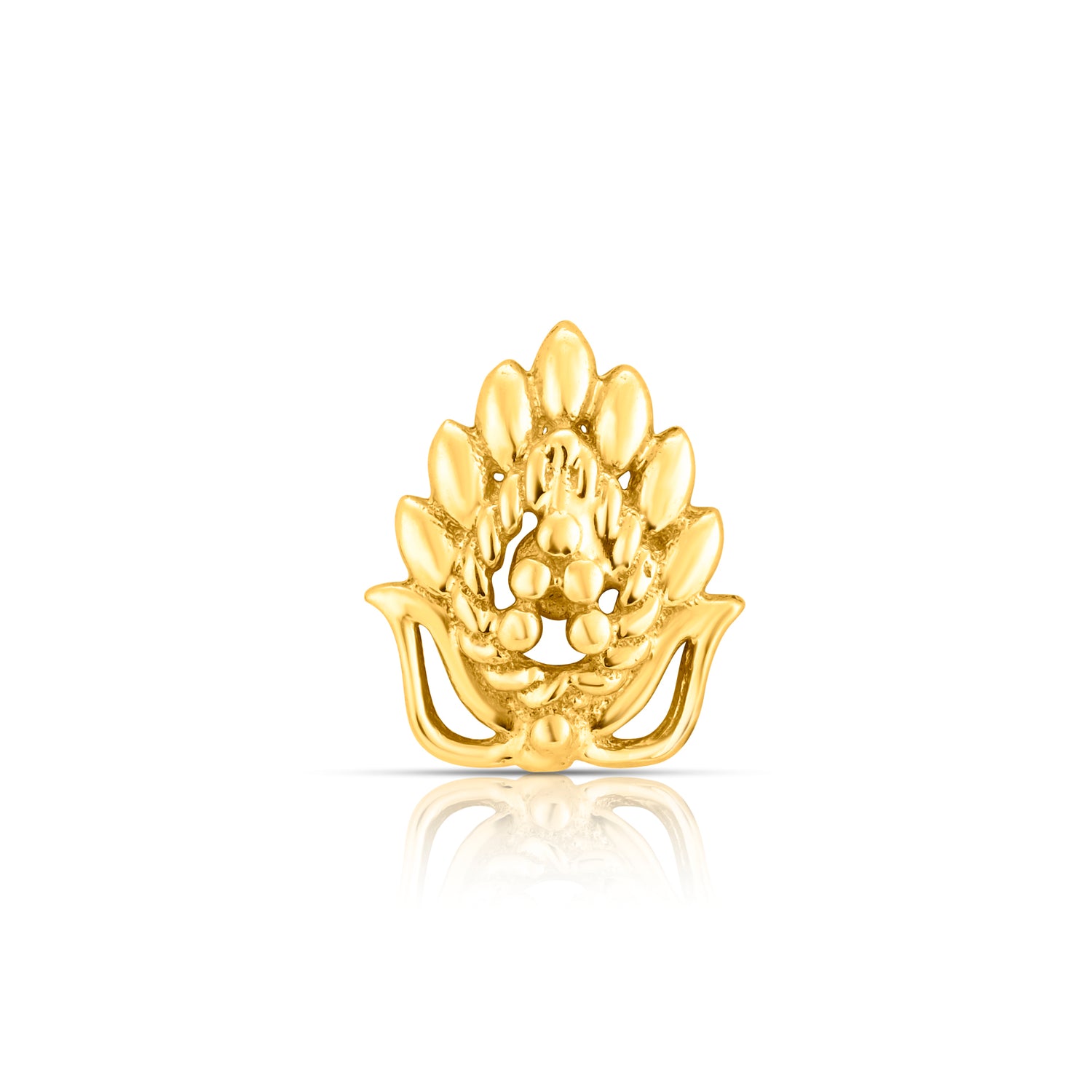 Peacock Plume gold nose pin with detailed feather-inspired design showcasing elegance and tradition