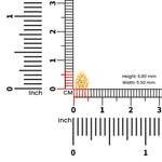 Peacock Plume gold nose pin with ruler scale showing dimensions height 6.80 mm and width 5.50 mm