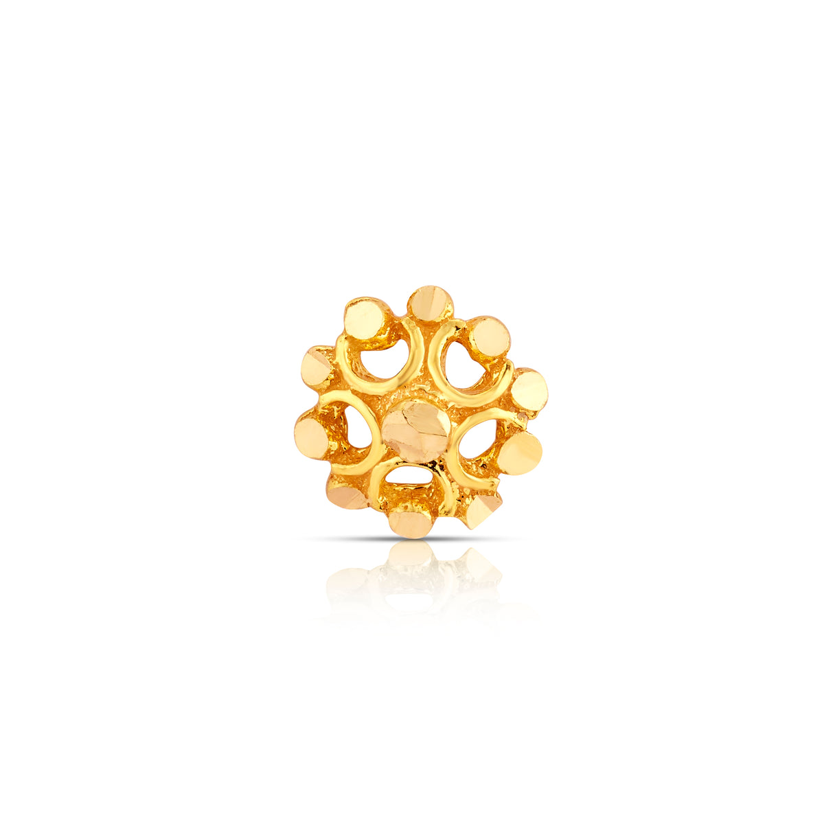 Petal Dome gold nose pin 18K close-up view with floral dome design on plain background