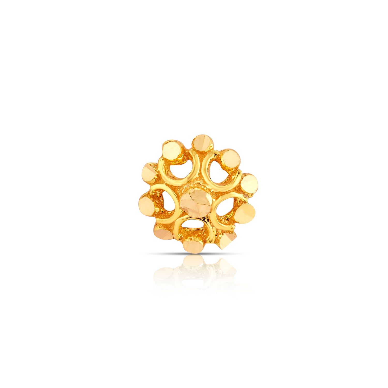 Petal Dome gold nose pin 18K close-up view with floral dome design on plain background