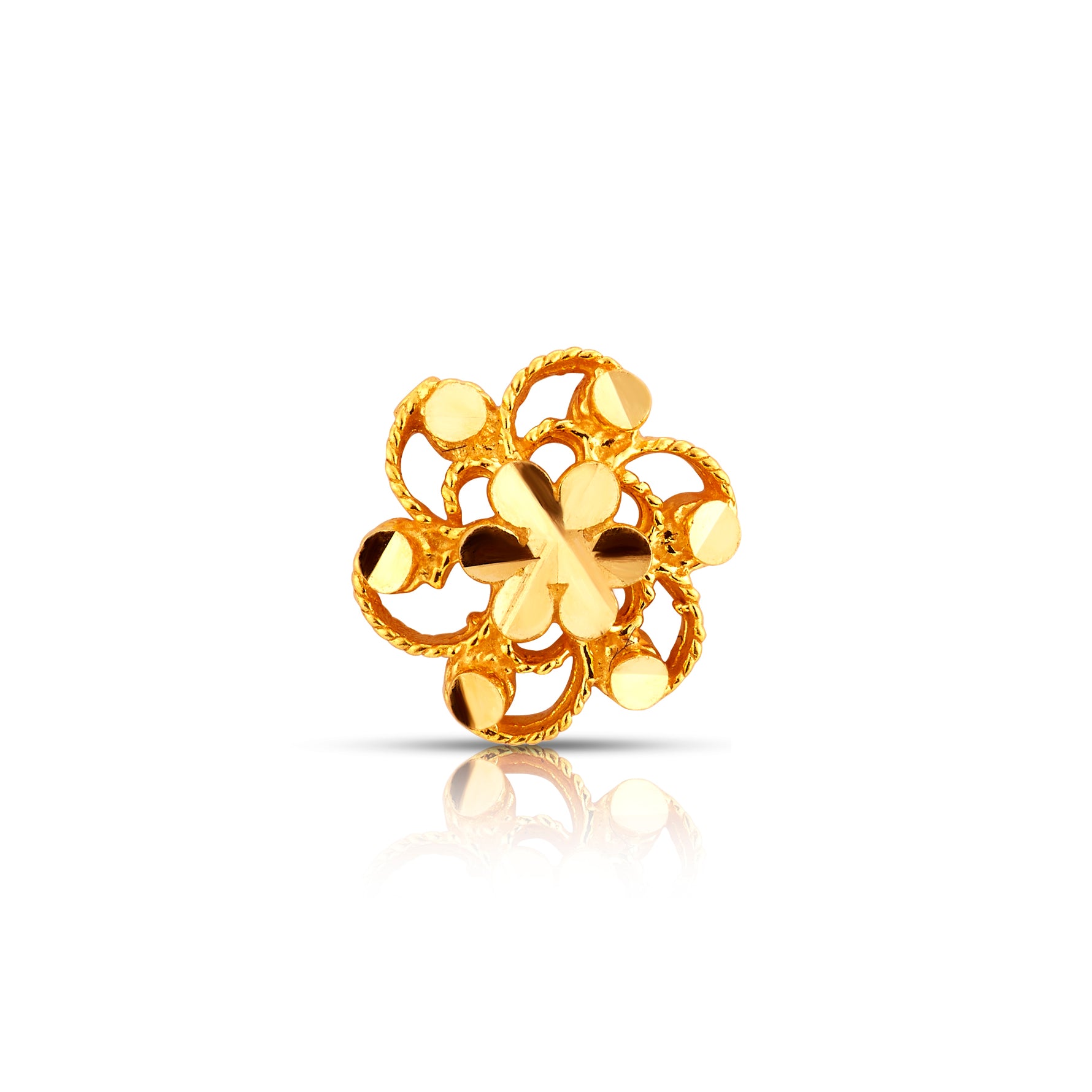 Radiant Filigree gold nose pin 18K front view with intricate floral filigree design