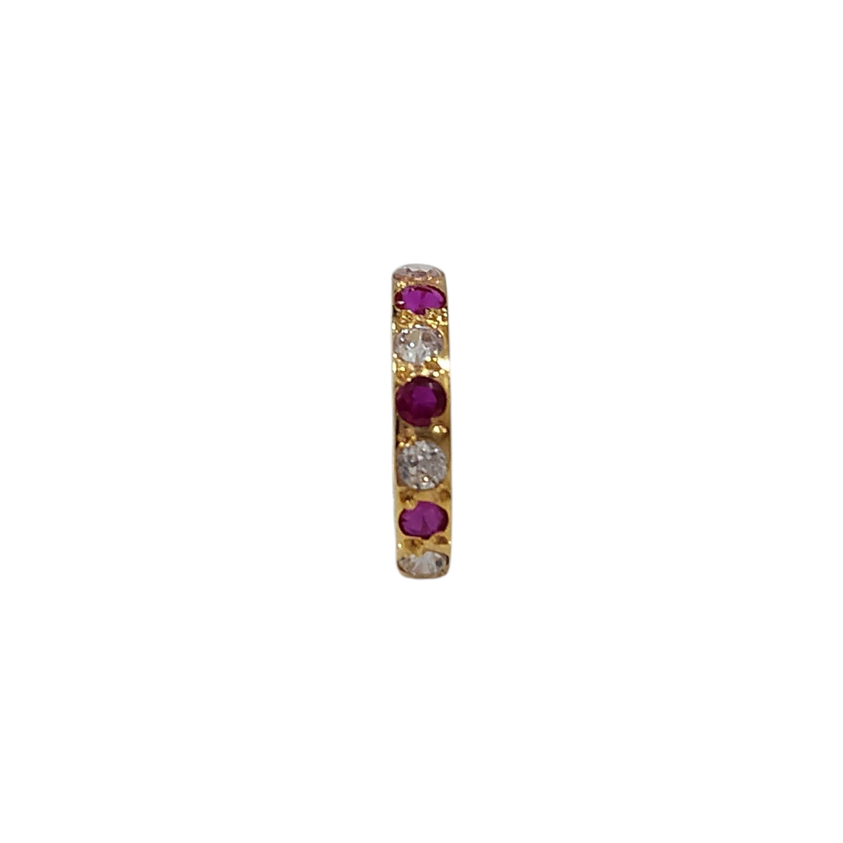 Regalia Aura Gold Nose Ring side view with alternating white and pink stones set in 18K gold