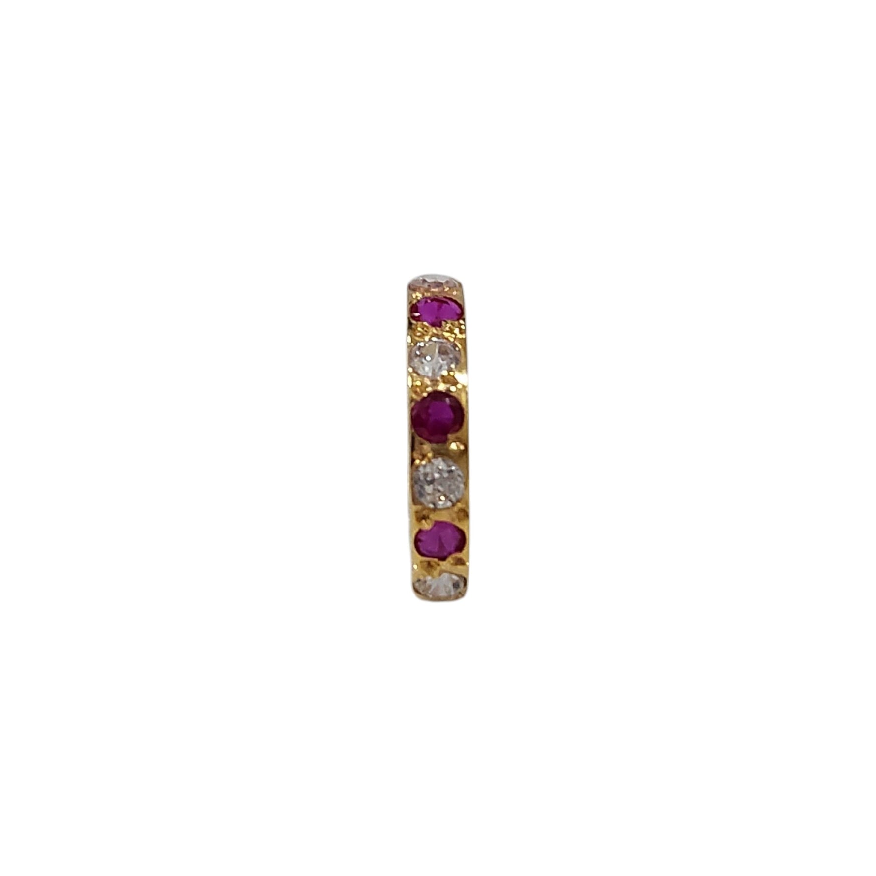 Regalia Aura Gold Nose Ring side view with alternating white and pink stones set in 18K gold