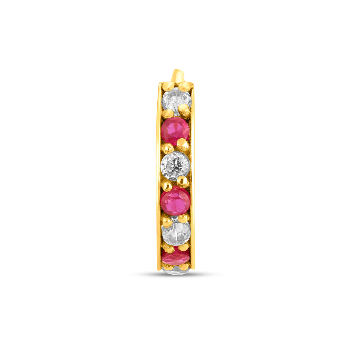 Regalia Aura Gold Nose Ring in 18K gold featuring alternating white and pink stones in a luxurious royal-inspired design