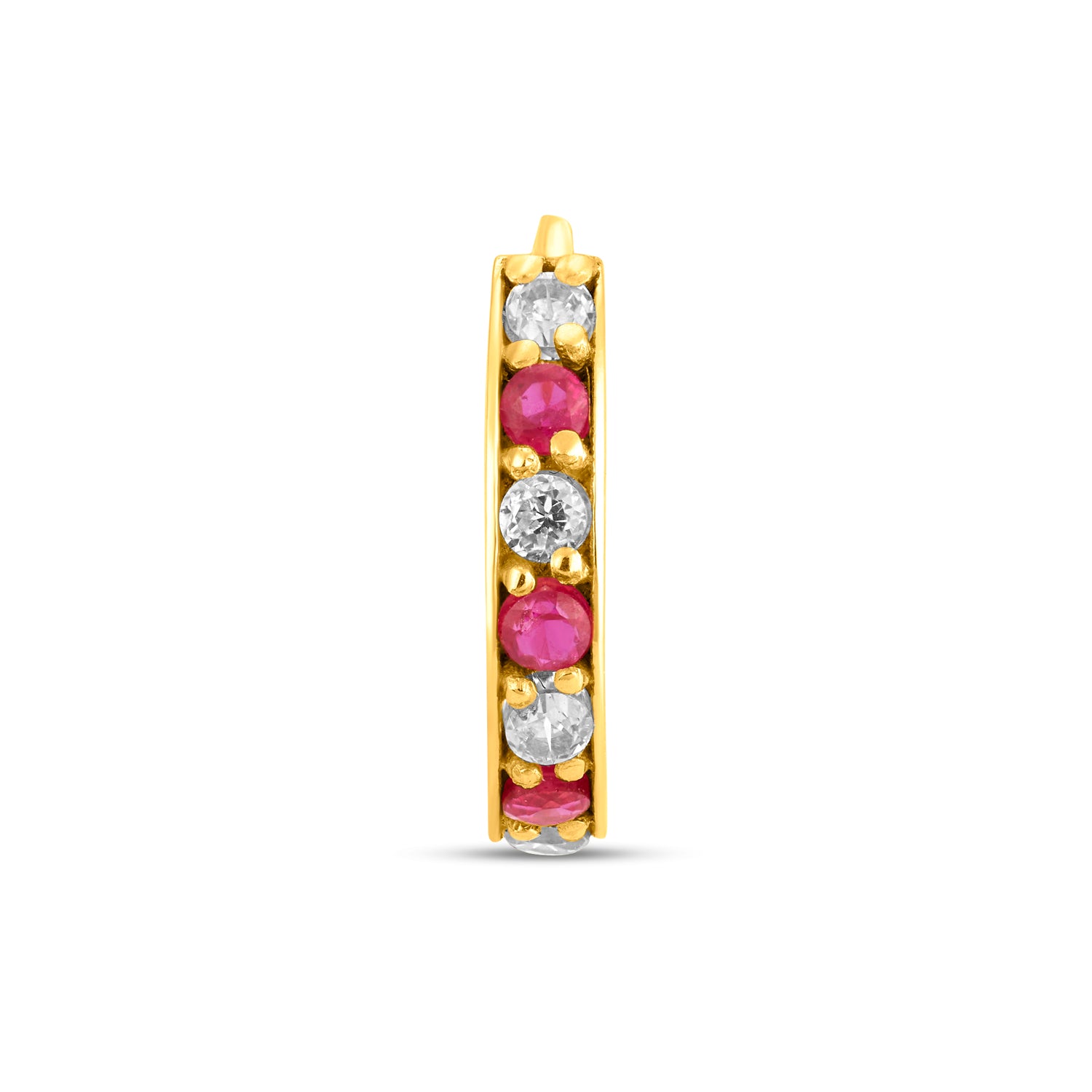 Regalia Aura Gold Nose Ring in 18K gold featuring alternating white and pink stones in a luxurious royal-inspired design
