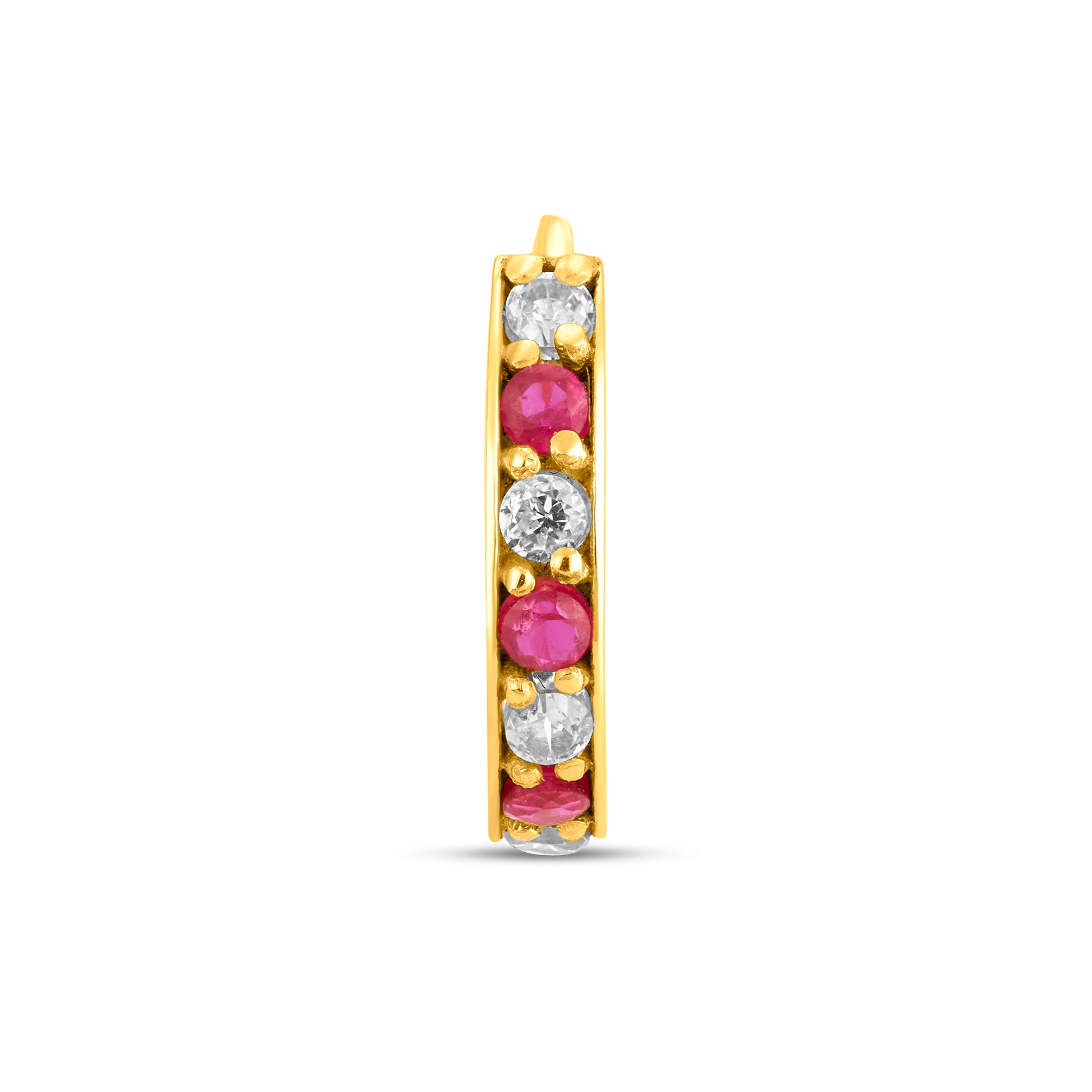 Regalia Aura Gold Nose Ring in 18K gold featuring alternating white and pink stones in a luxurious royal-inspired design