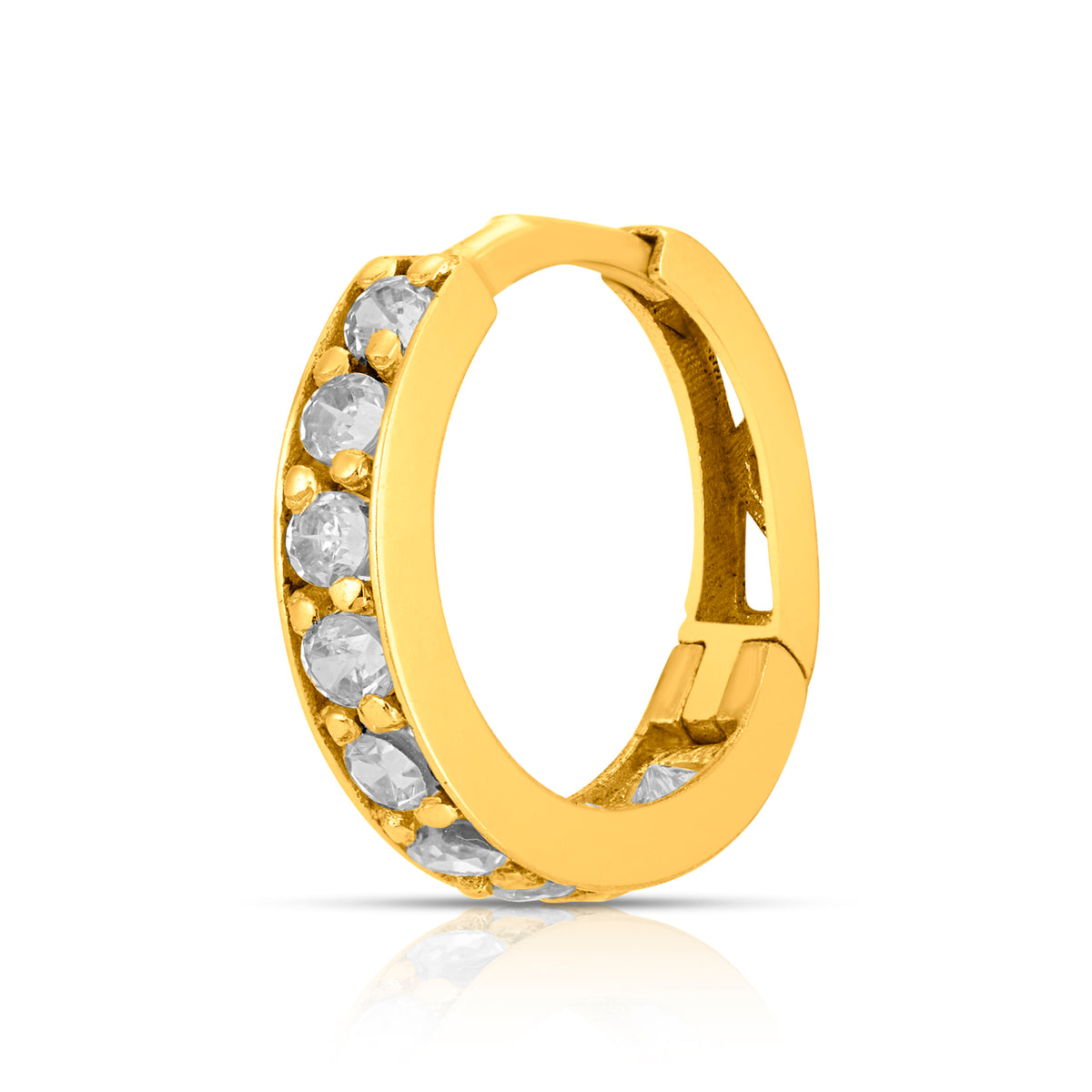 Elegant Regalia Aura gold nose ring with white stone detailing, crafted in 18K gold for a royal and timeless look