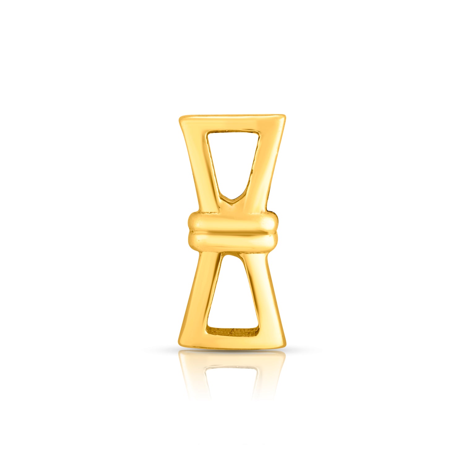 Ribbon Whisper gold nose pin in 18K gold with bow-tie inspired design, front view on white background