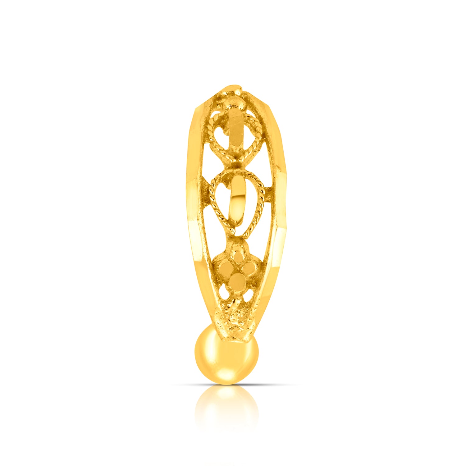 Twist Blossom Gold Nose Ring crafted in 18K gold with floral petal and vine design by Yuvora