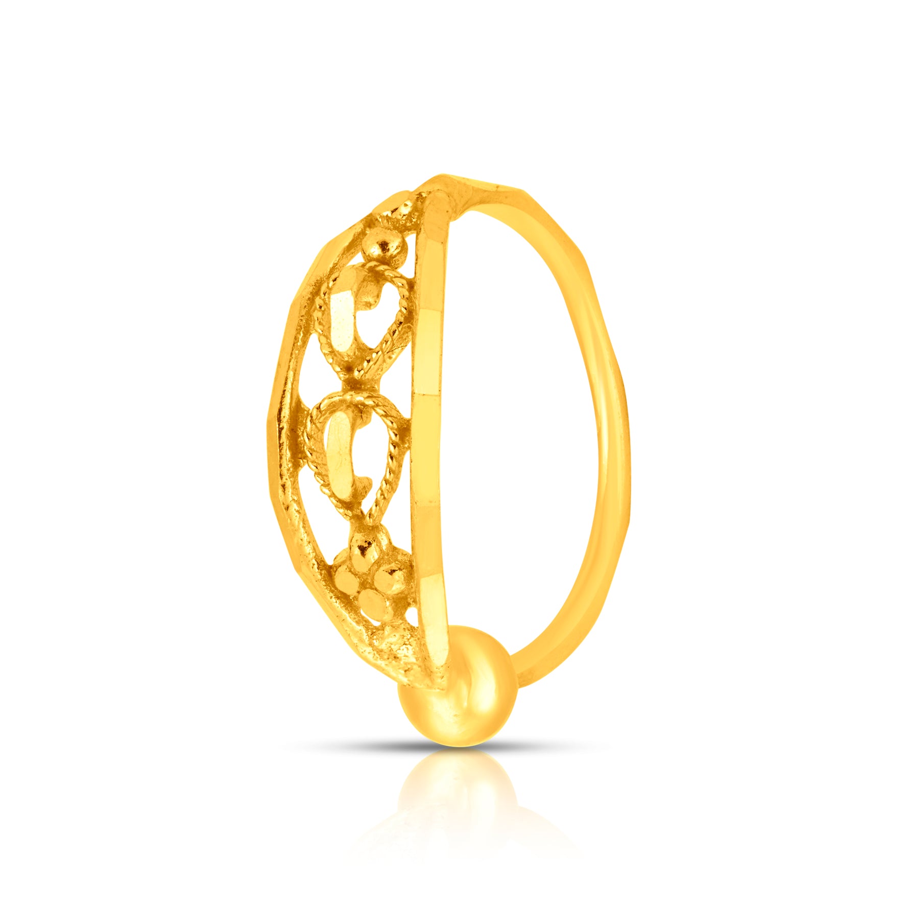 Twist Blossom Gold Nose Ring in 18K gold with floral and vine-inspired filigree design by Yuvora