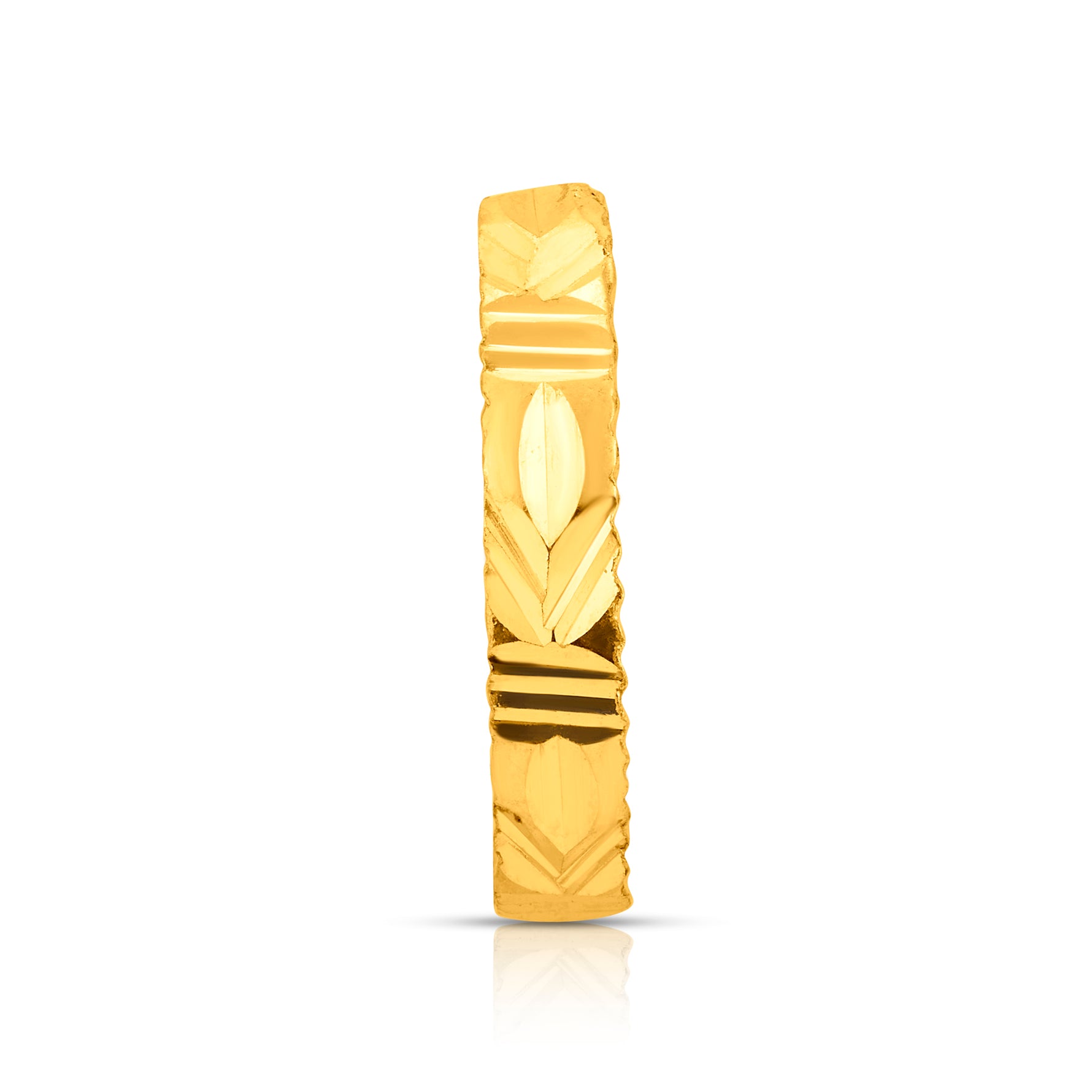 Viva Mosaic gold nose pin featuring engraved geometric line patterns in a detailed front view